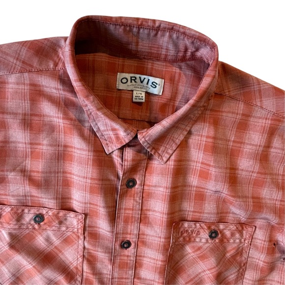 Orvis Other - Orvis Classic Collection Mens Large Orange Plaid Short Sleeve Fishing Shirt